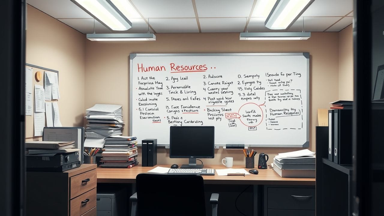 Een opgeruimd kantoor bureau in een krappe ruimte met computer.