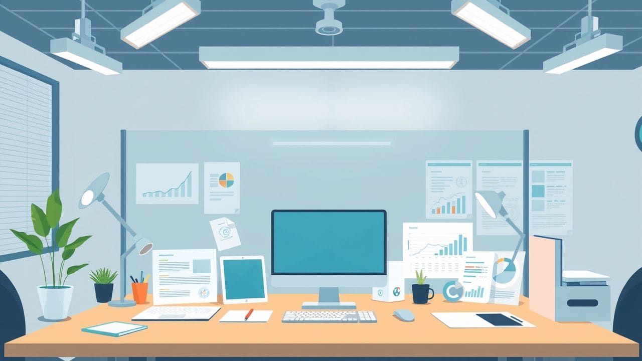 Een opgeruimd kantoor met HR-tools en moderne uitstraling.