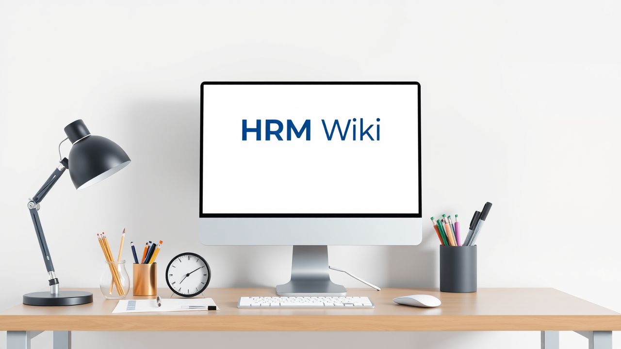 Een opgeruimd bureau met een HRM Wiki platform voor HR-beheer.