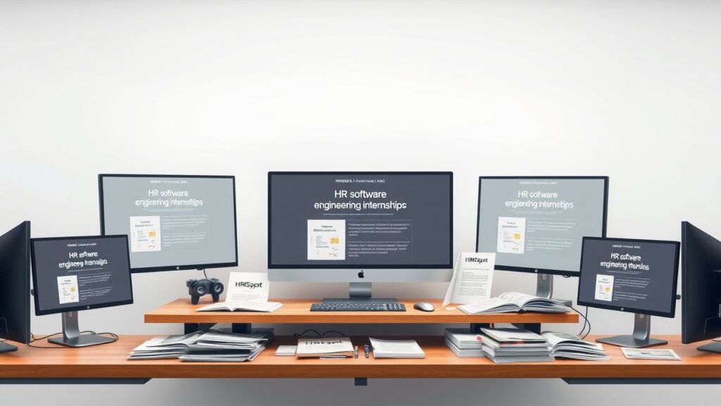 Een moderne kantoorwerkplek met HR-software, stages en praktische tips.