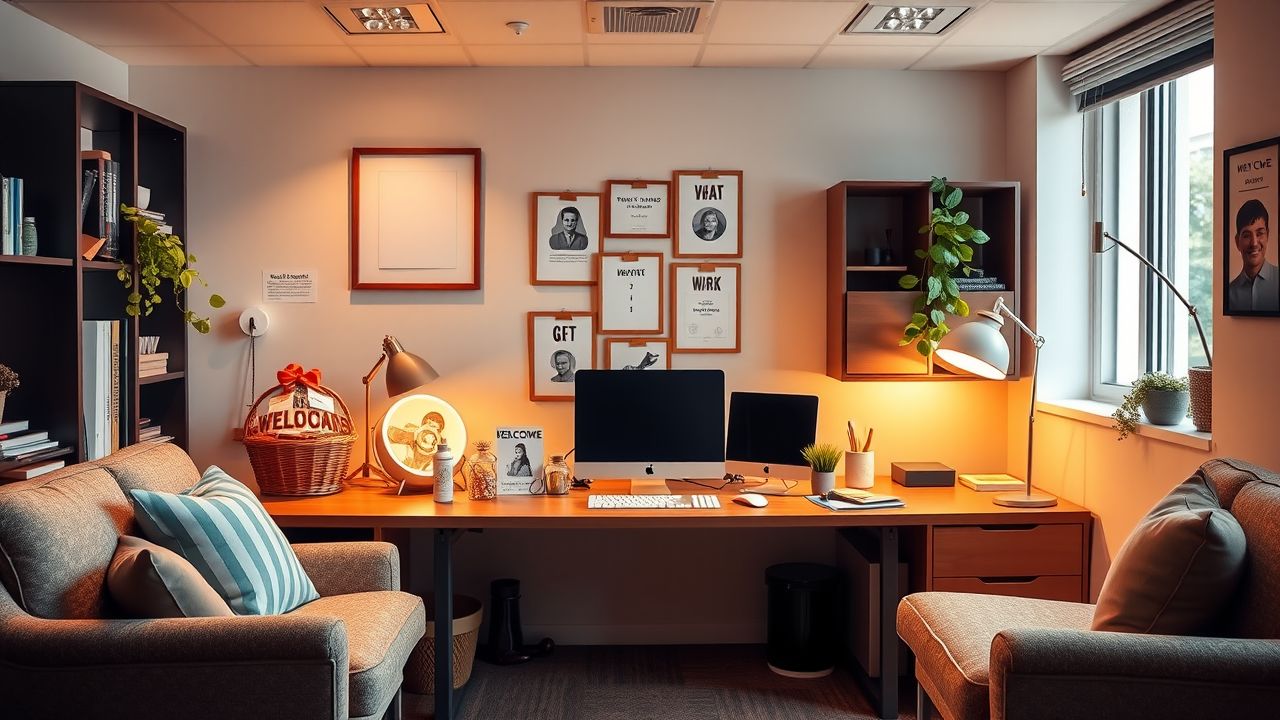 Een knusse kantoorwerkruimte met een focus op teamwork en ondersteuning.