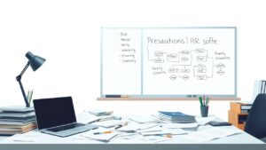 Een rommelig kantoorbureau met een gevoel van chaos en stress.