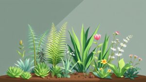 Een levendig ecosysteem met verschillende planten die harmonieus samen groeien.
